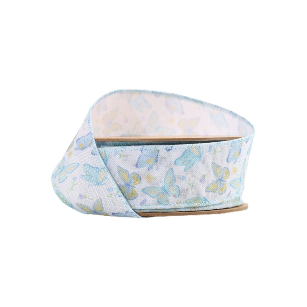 LaRibbons 1 1/2" Wired Ribbon | White/Blue Butterflies | 10 Yard Roll